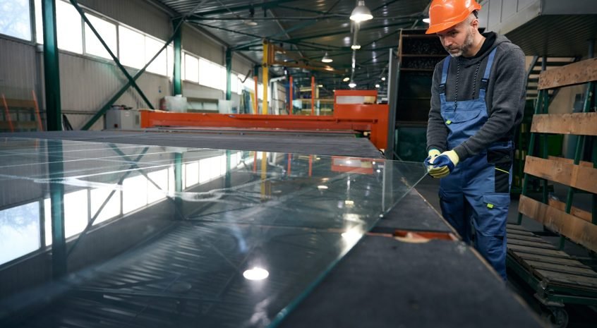 Worker,Cuts,Glass,For,A,Double-glazed,Window